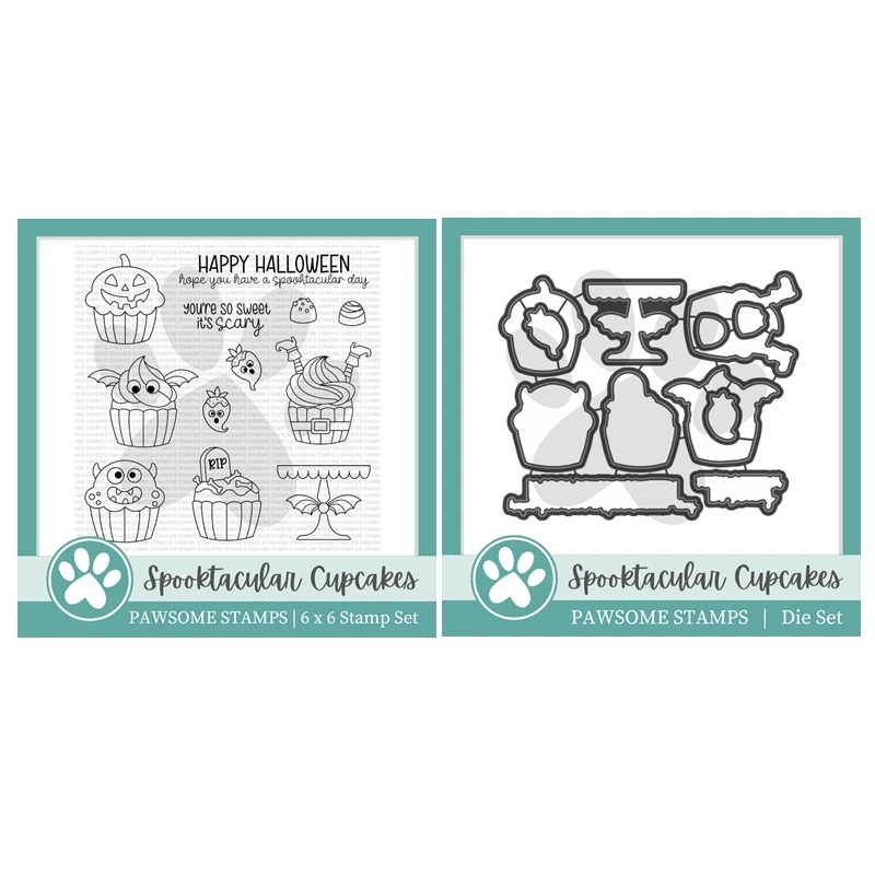 

Pas New 2022 Spooktacular Cupcakes Halloween Clear Stamp Set Scrapbooking for Paper Making Metal Cutting Dies Frames Card Craft
