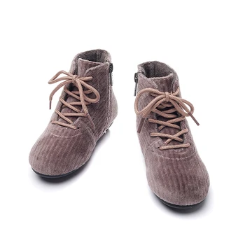 A pair of Stylish little girl Corduroy Winter Boots - Soft and Durable with Adjustable Fit