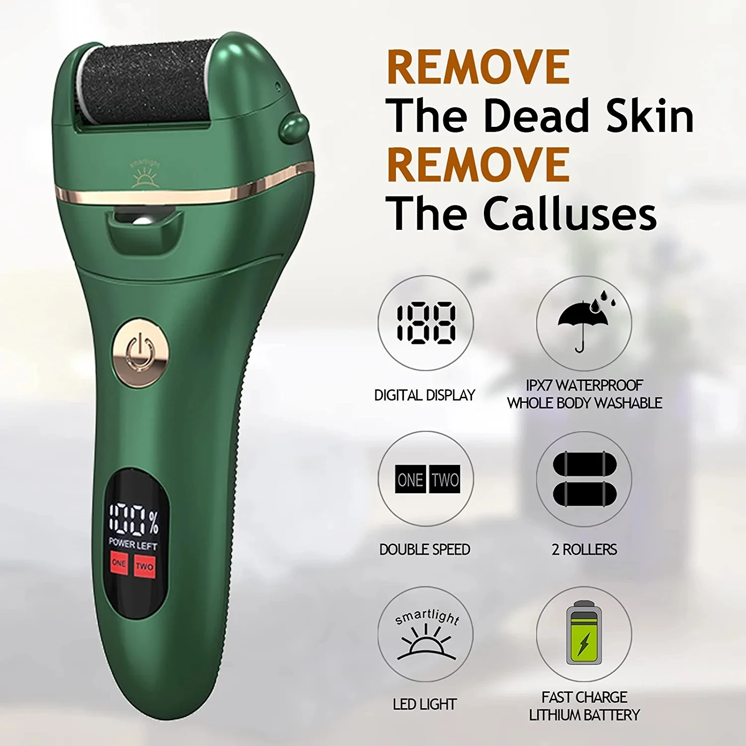 Professional Electric Feet Callus Remover,IPX7 Waterproof Portable Electronic Foot Scrubber Pedicure Kit for Removing Dead Hard 2
