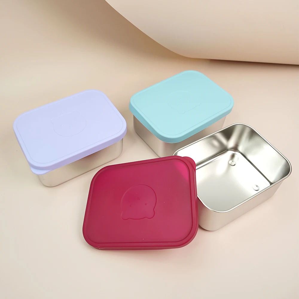 1000ML Bpa Free School Children Kid Snack Food Container Bento Stainless Steel Silicone Lunch Box With Silicone Lid