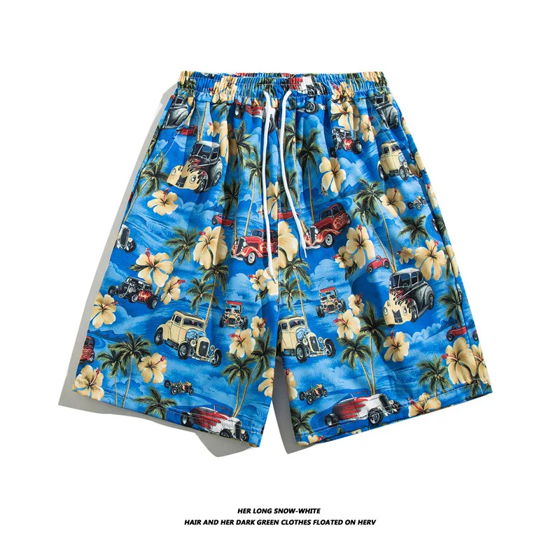 Ice Silk Thin Printed Beach Shorts For Men Summer Loose Straight Style Fashion Brand Leisure Travel Home 5/4 Quick Drying Shorts