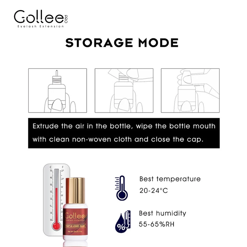 Gollee-1s 빠른 건조 10 개 속눈썹 연장, 도매 접착제 슈퍼 본더 프로 접착제 속눈썹