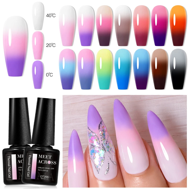 MEET ACROSS 44/60/24/12Pcs Thermal Gel Polish Set Temperature Gradient Changing Nail Art Gel Varnishes Manicure Set For Nails 5