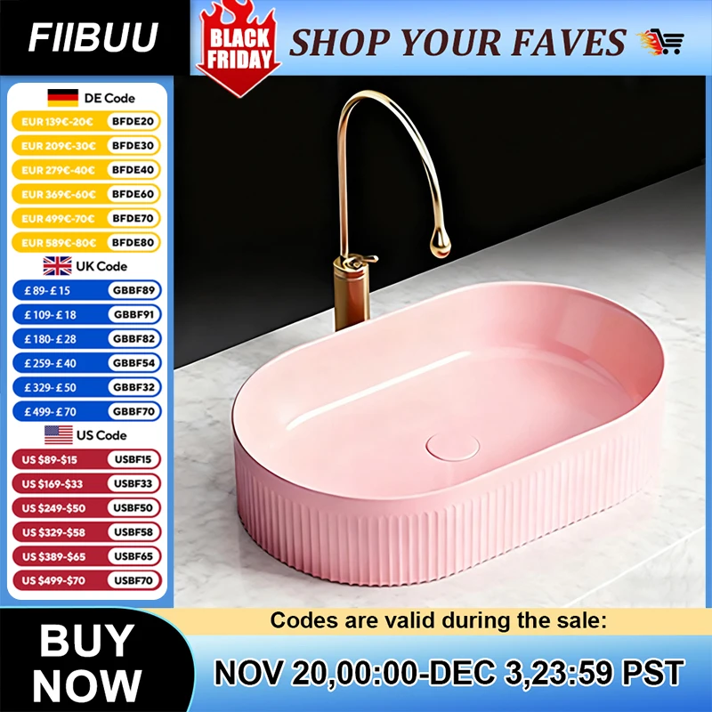 อ่างล้างหน้าเซรามิกทันสมัย สีชมพู อ่างล้างหน้าแบบตั้งบนเคาน์เตอร์ พร้อมอุปกรณ์ระบายน้ำ 1