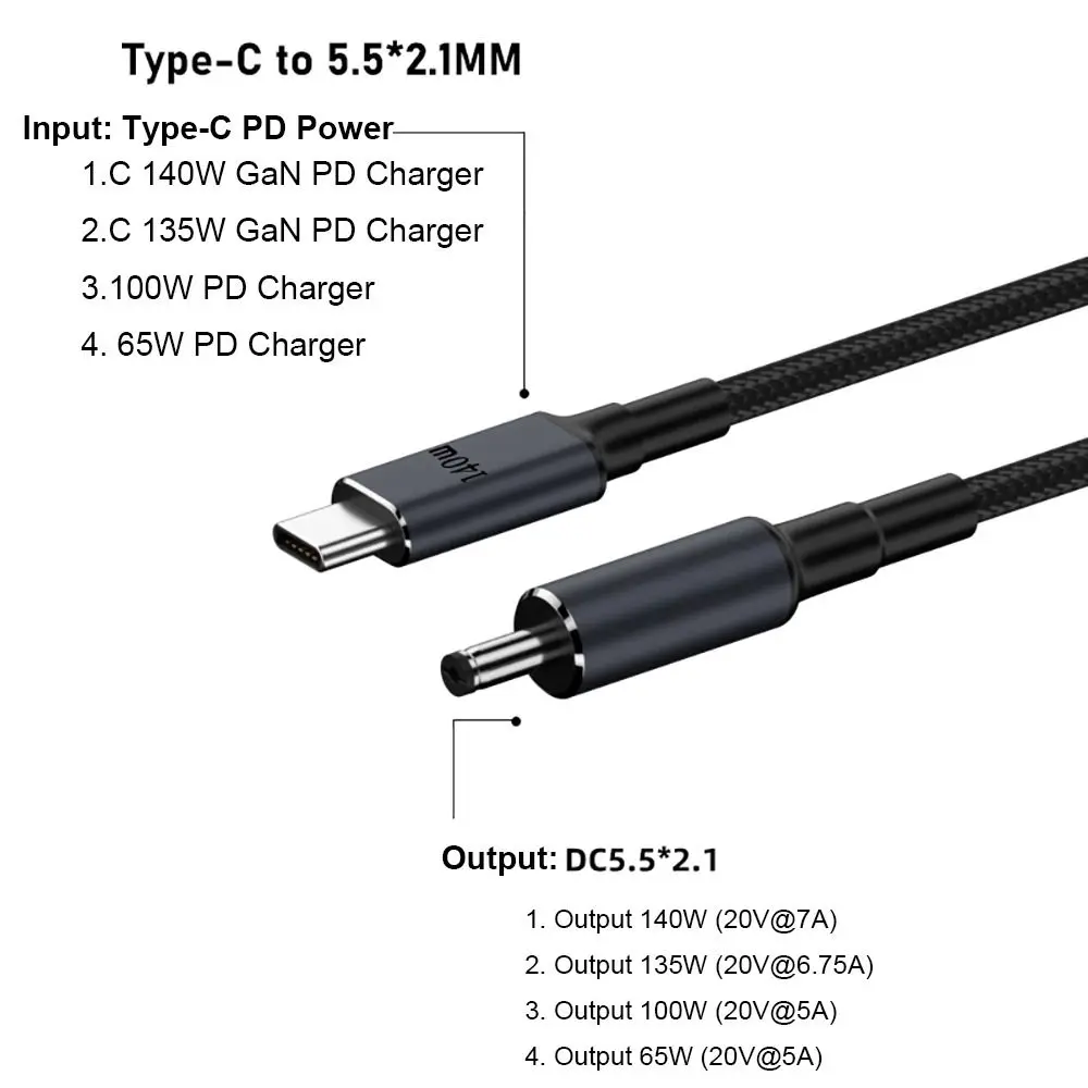 180CM USB Type C to DC Cable 140W Power Supply Cord with Fast Charging Capability