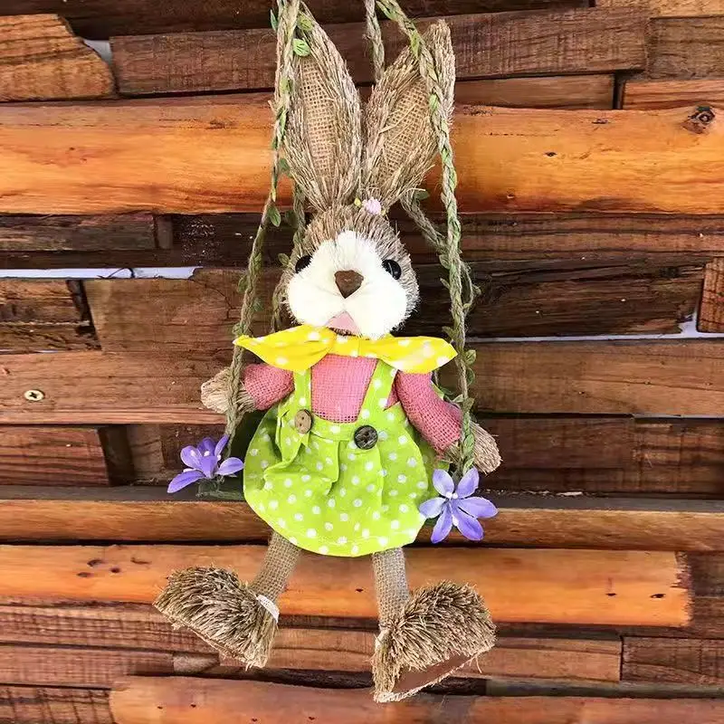 Sisal Straw Bunny Rabbit Figurines Easter Spring Holiday Decor Pair Straw  Bunny