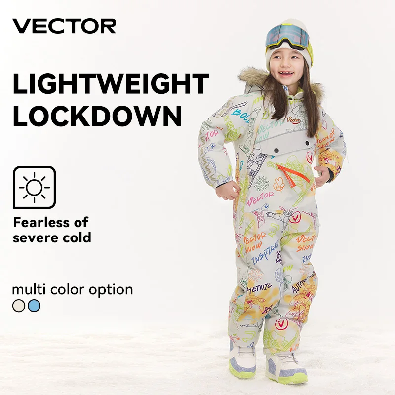 VECTOR Thick Children One-Piece Ski Jumpsuit Outdoor Sports Snowboard Jacket Warm Jump Suit Waterproof Winter Clothes Overalls