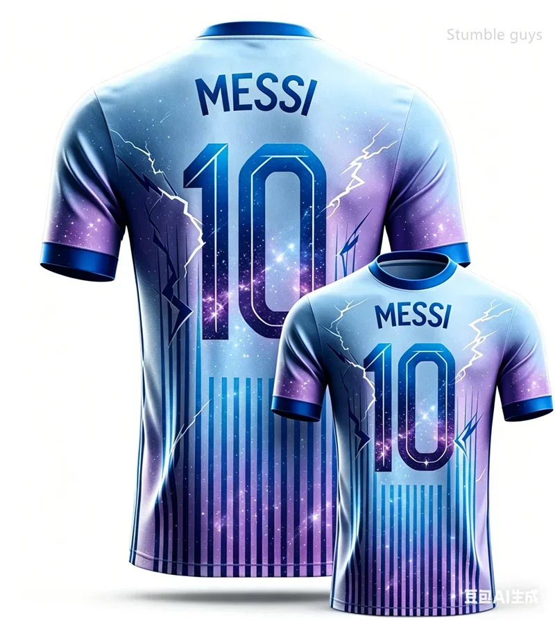 2026 Sommer Herren Messi Nr. 10 KI-bedrucktes Fußball-Kurzarmtrikot, modisches Oversize-T-Shirt für den Alltag und Outdoor