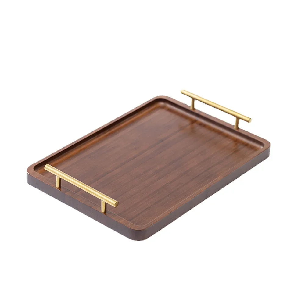 

Wood Tray Vintage Trays for Food Rectangular Fruit Plate with Handles Storage Trays Modern Home Decor Kitchen Solid Wood Tea Set