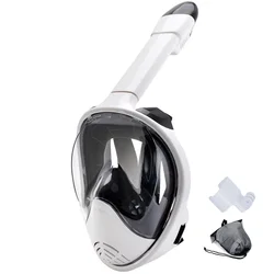 Panoramic Anti-Fog Full Face Snorkel Mask with Camera Mount - L/XL (Black White)