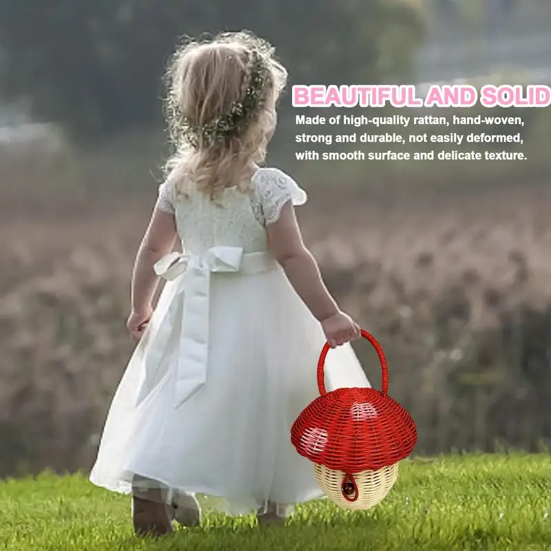 Summer Children Woven Bag Children Rattan Coin Purse Wallet Kids Mini Basket Tote Bags Mushroom Shape Storage Basket Photo Props 4