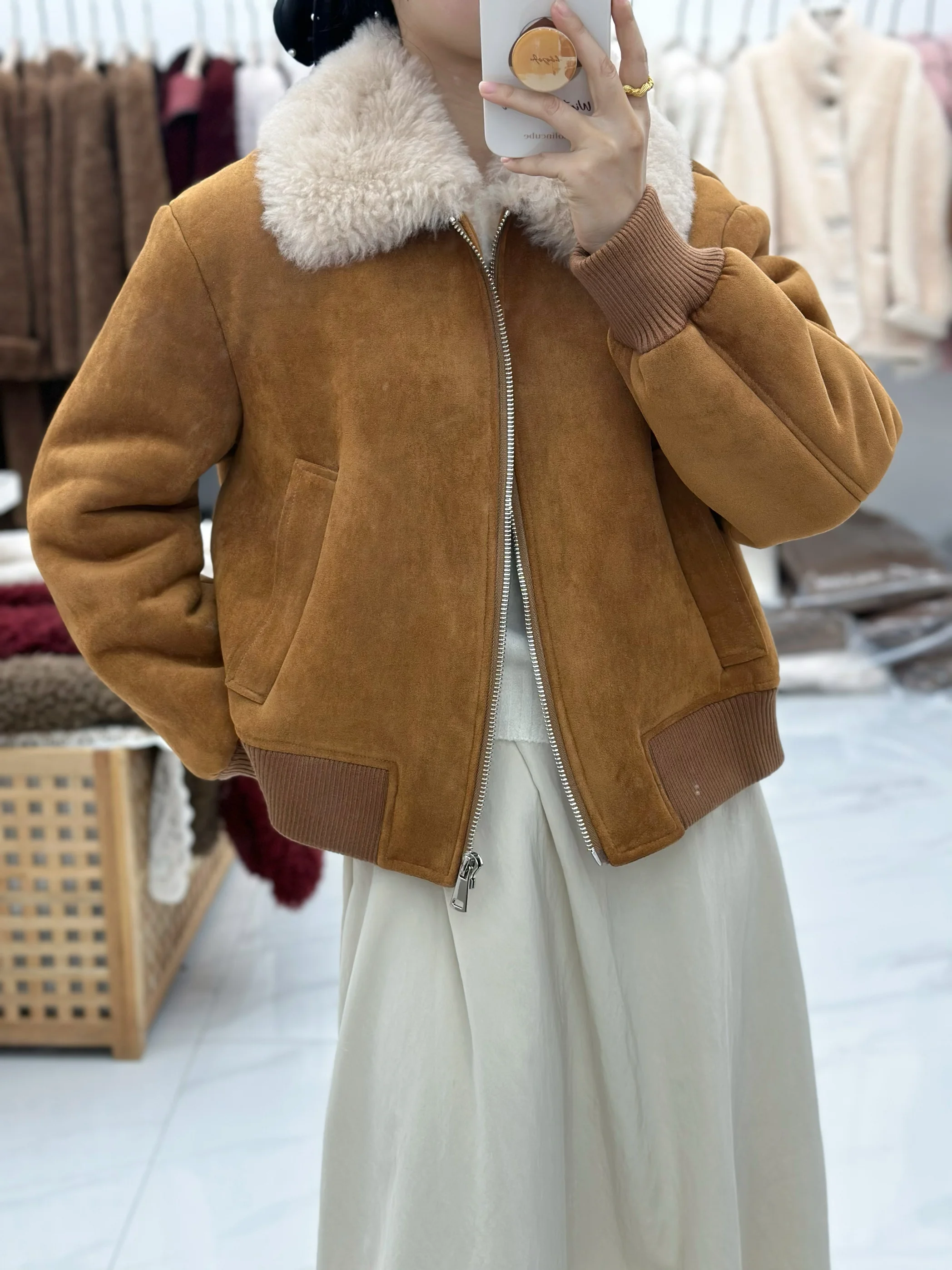 Suede Cotton Coat Winter Korean Version of Loose Thick Fur Lamb Fur Coat Female Mid-length Coat