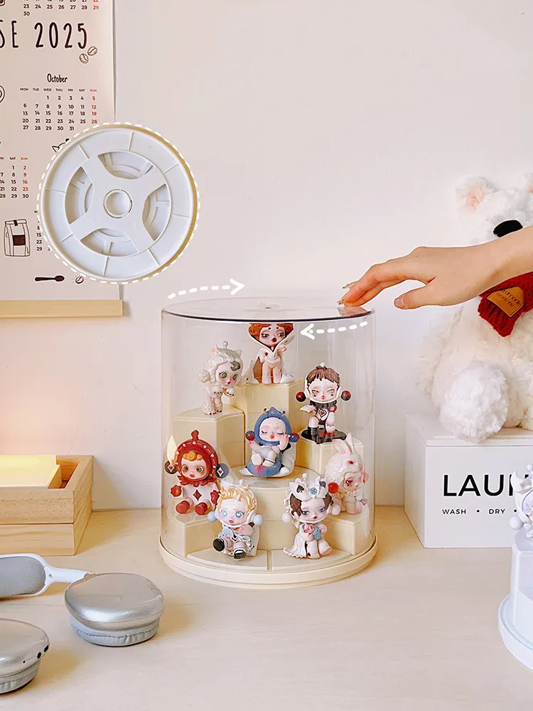 Acrylic Clear Display Case Dustproof Blind Box Storage Showcase 360° Rotating Display Box Stand for Collectibles Action Figures 4