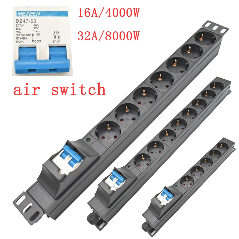 PDU Power Distribution Unit Strip Network Cabinet Rack Aluminum Alloy PDU Power Strip 2-10 Way16A/32A Electric EU SOCKET