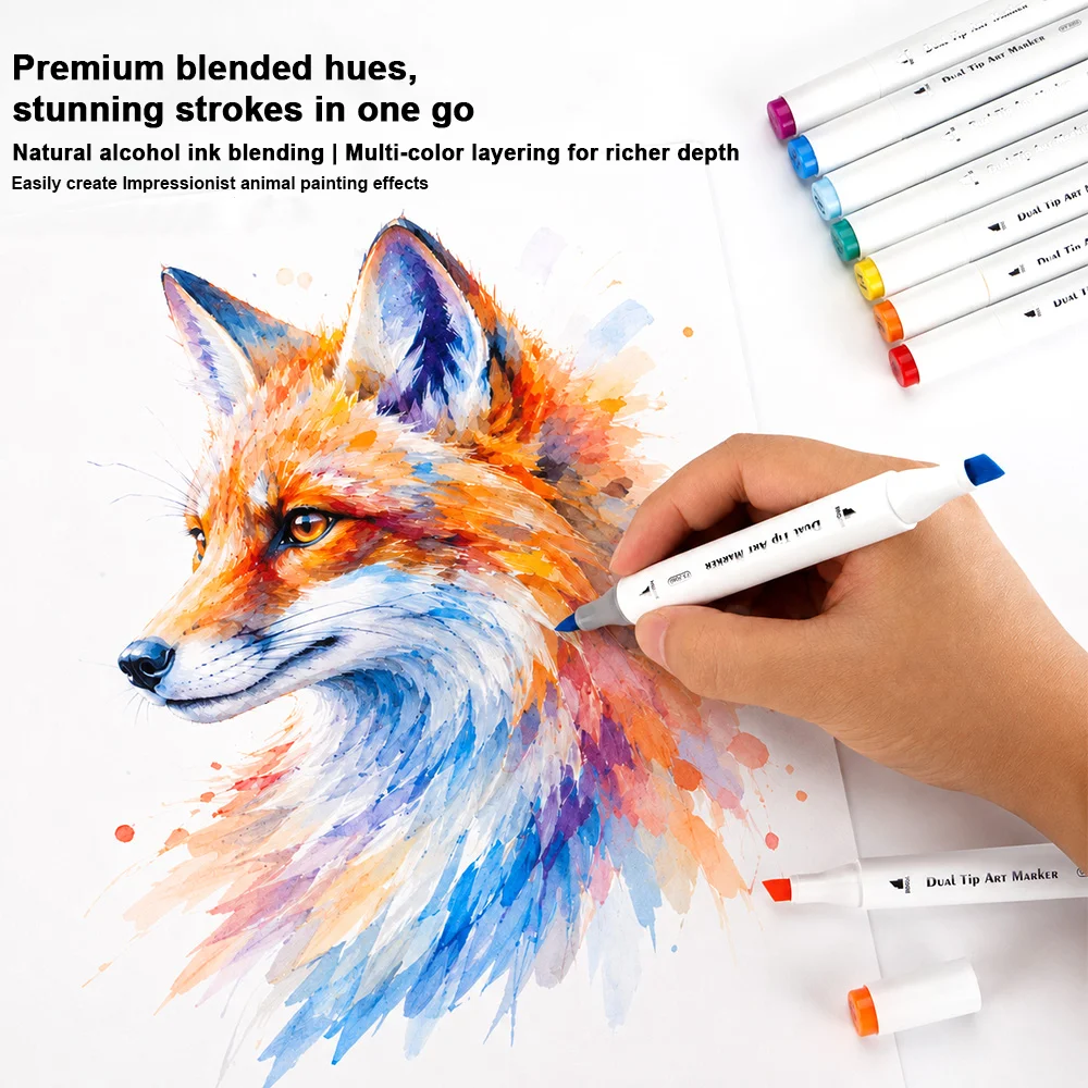 320 Colori Pennarelli a Base Alcolica a Doppia Punta, Permanenti, per Disegno Artistico e Illustrazioni, Forniture Scolastiche - immagine 5
