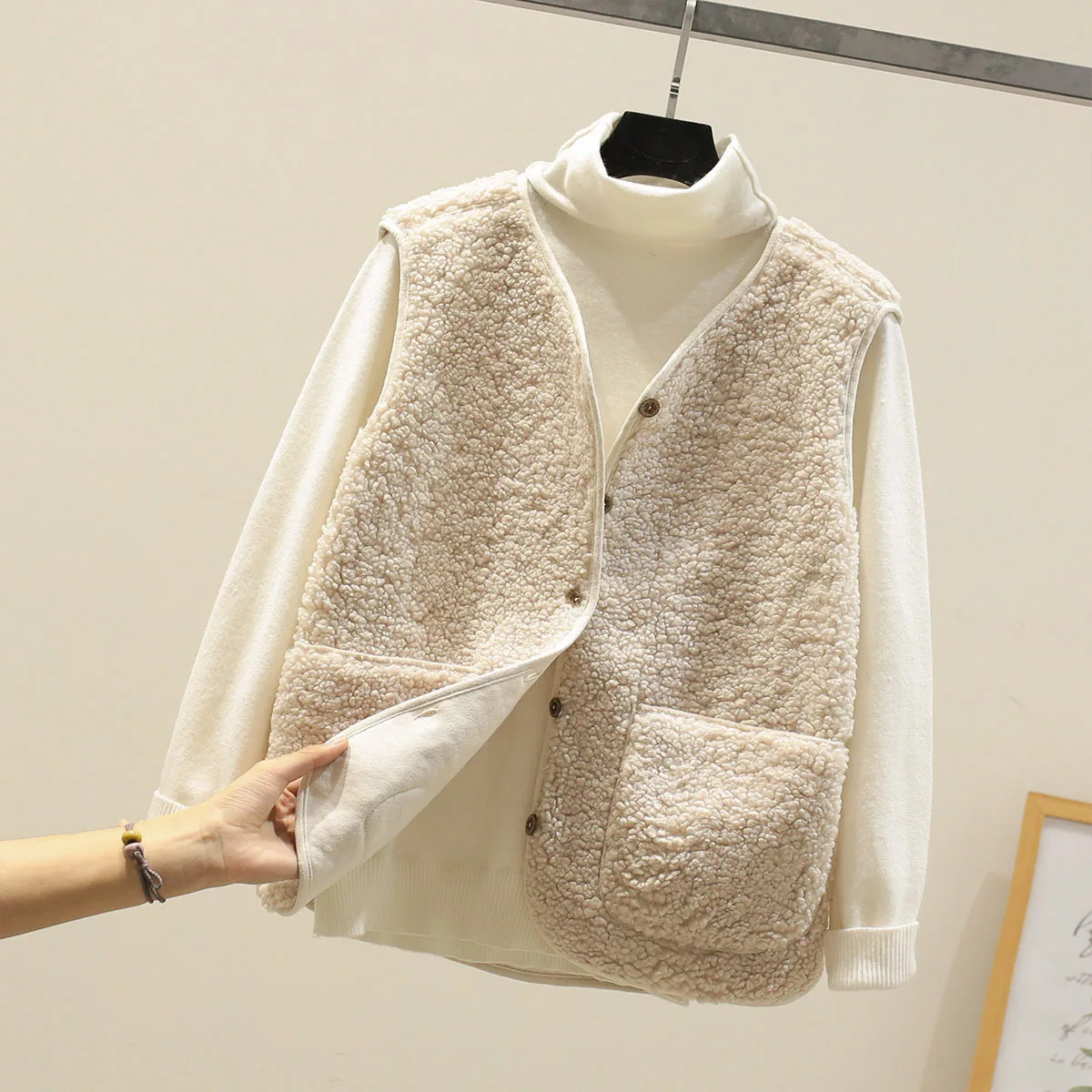 Women's Short Autumn and Winter New Style Fur One-piece Imitation Lamb Hair Vest