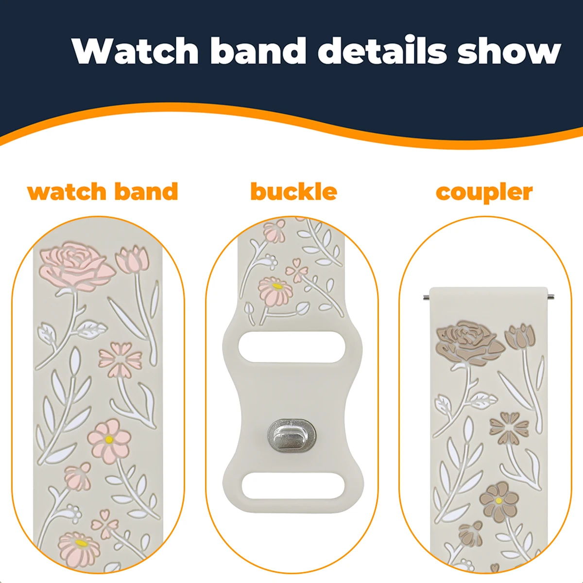 Silicone Engraved Watch Band - Adjustable 18mm/20mm/22mm Sizes