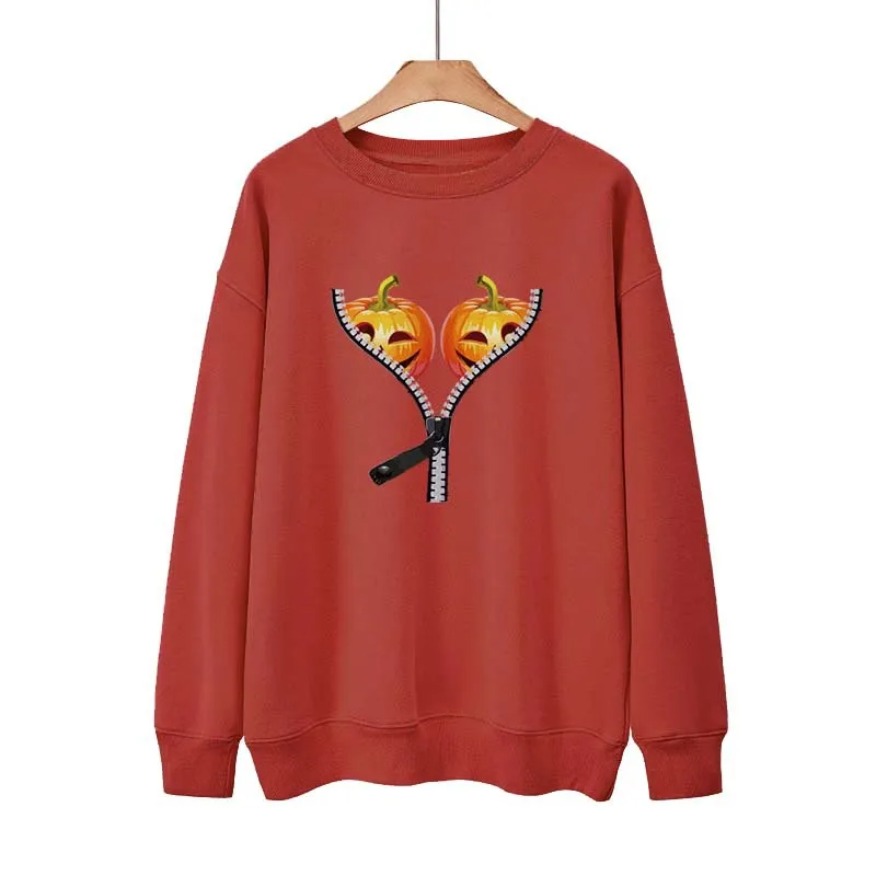 YRYT 2023 Halloween new pumpkin zipper t European style street pullover crewneck loose casual hoodie top