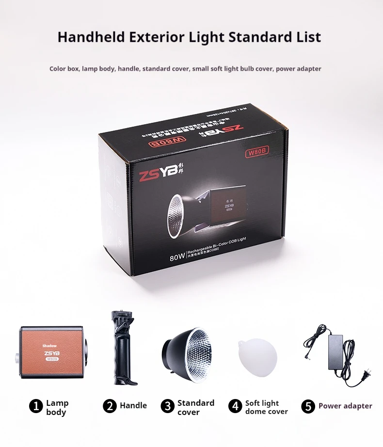 80W COB Video Light Outdoor Portable Bi-Color Fill Light W80B 2700K-6500K Photographic Studio LED Video Light Handhe