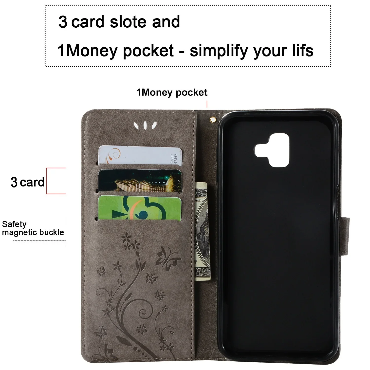 Leather Flip Wallet Case with Card Holder and Stand Function