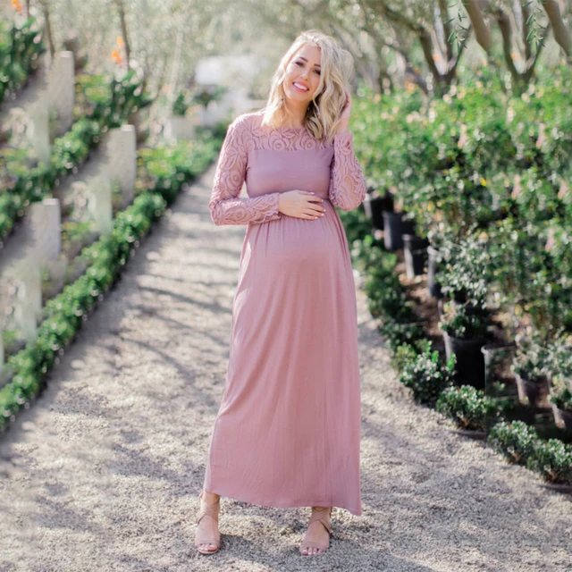 Pink Lace Maternity Dress