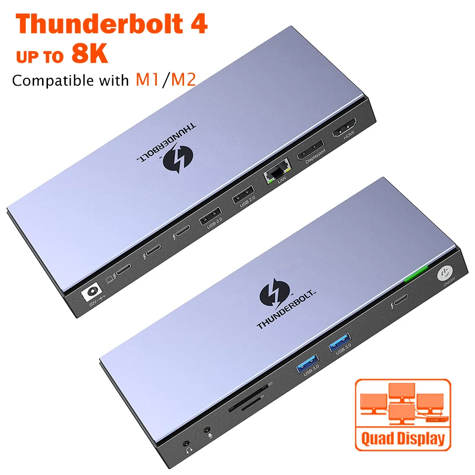 16 IN 1 Thunderbolt 4 8K DisplayLink Docking Station USB Hub 3.0 for