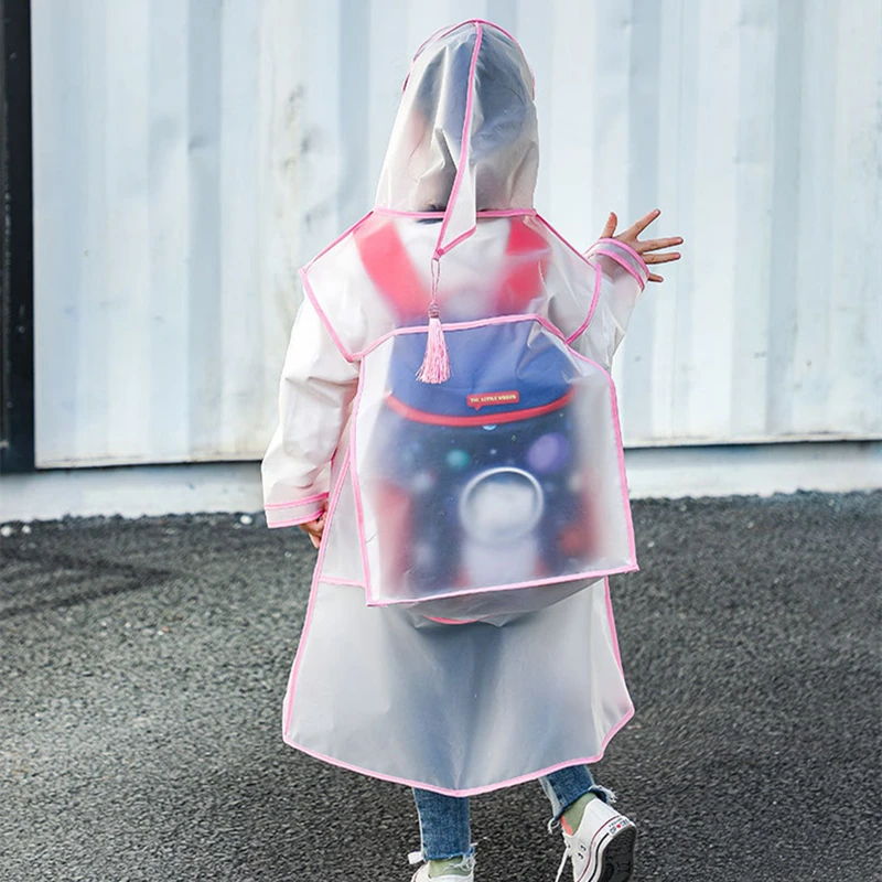 Fashion Children Transparent Eva Plastic Raincoat Poncho Boys Girls Travel Waterproof Rainwear Kids Can Hold Backpack