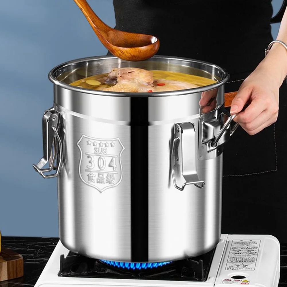 6/12/21/33L 304 Stainless Steel Canister with Seal Lid Food Oil Sugar Milk Storage Bucket with Handles Home Kitchen Container