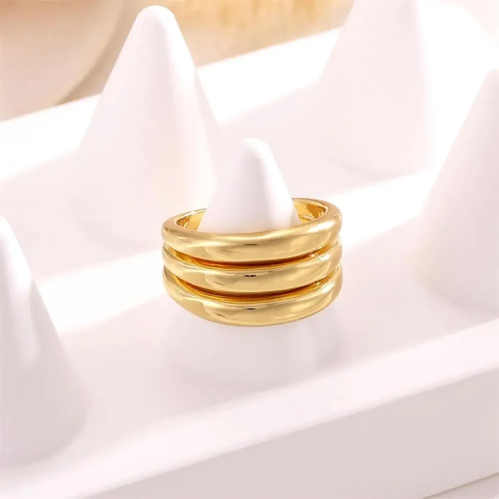 18K Gold Plated Three Layers Circle Round Metal Glossy Simple Knuckle Ring Women Waterproof PVD Stainless Steel Designer Jewelry