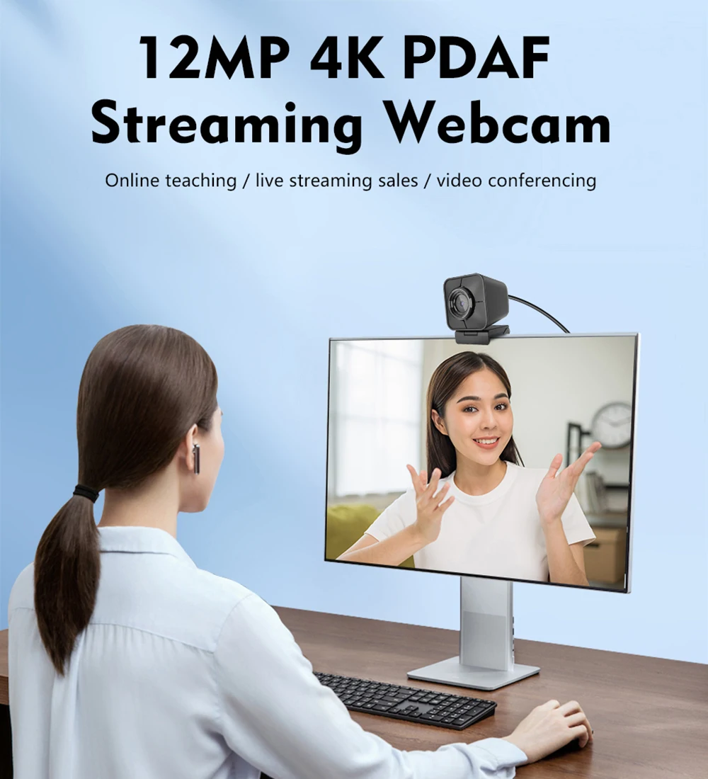 Vista frontale della webcam streaming 4K