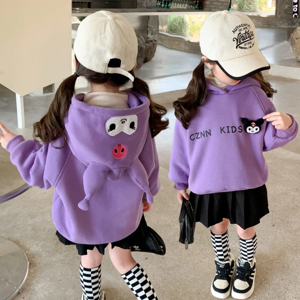 

Sanrio Hoodies Cartoon Velvet Hoodie Keep Warm Adding Velvet and Thickening Winter Cartoon Winter Kuromi Hooded Top for Girls