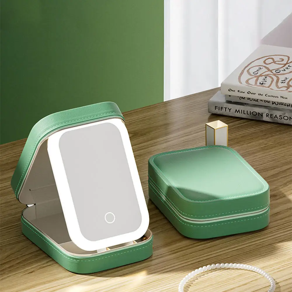 LED 조명이 있는 메이크업 보관함, 휴대용 화장품 보관 정리함, 화장품 거울, 3 가지 밝기 조절 가능 