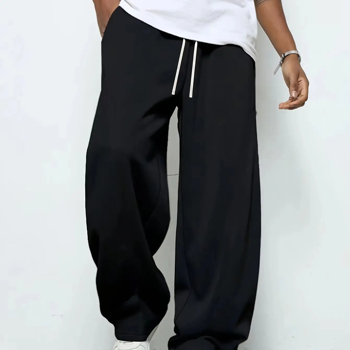 Pantalon de jogging de sport lourd et respirant pour hommes, taille élastique avec cordon de serrage, ample, droit, décontracté, épais, pull pour hommes 1 Pantalon de jogging de sport lourd et respirant pour hommes, taille élastique avec cordon de serrage, ample, droit, décontracté, épais, pull pour hommes 1