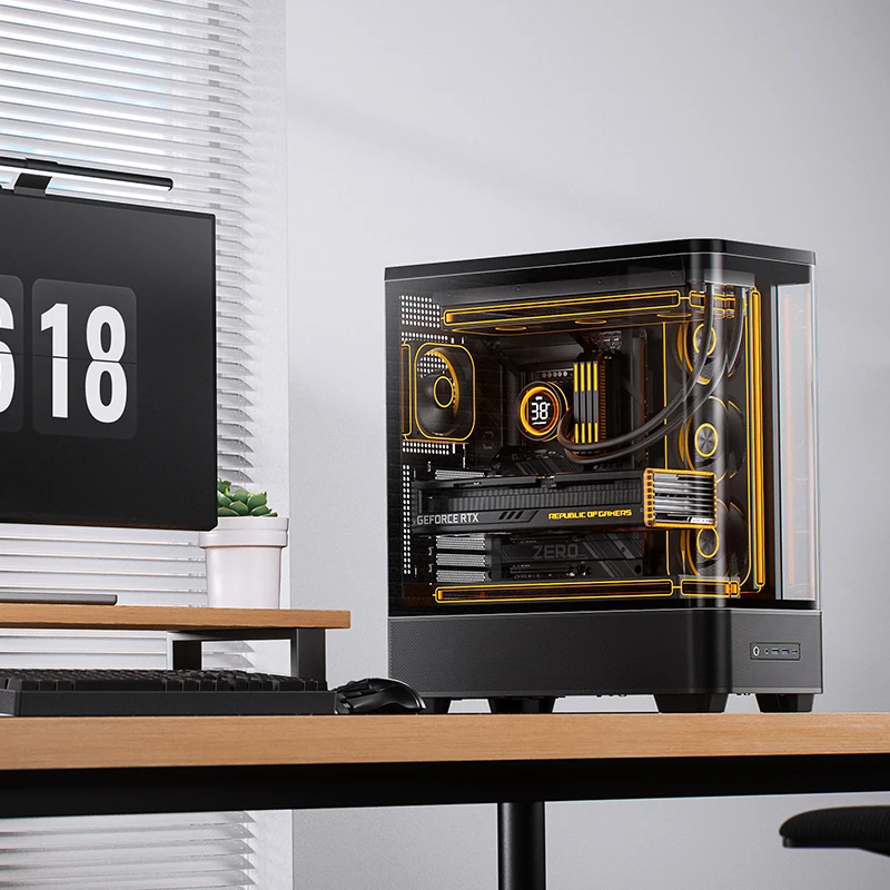 JONSBO TK-5 ATX 컴퓨터 데스크탑 케이스 일체형 하이퍼볼릭 글래스..