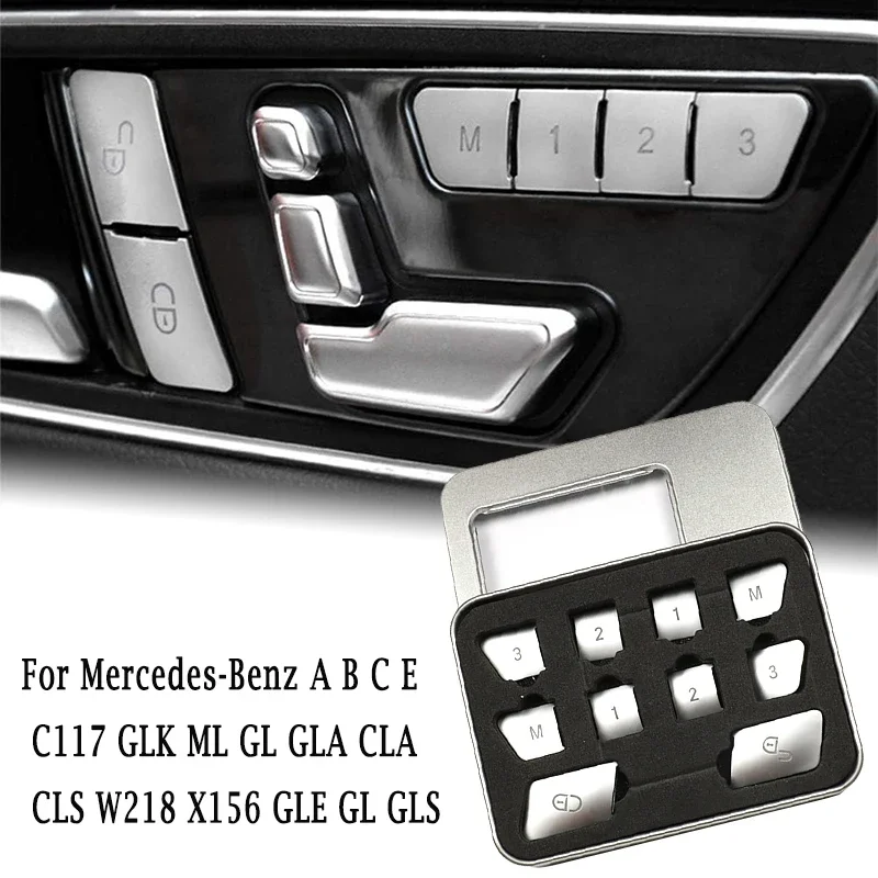 12Pcs Car Door Seat Memory Lock Pulsanti Copre Adesivi Per Mercedes-Benz Classe C/E Glk Gle Ml Gl Cls Gla Cls W204 W212