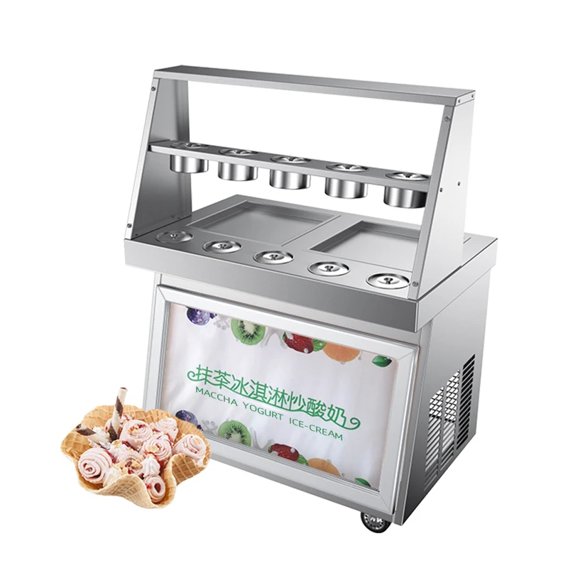 

Donper Fried Yogurt Machine Commercial Automatic Fry Ice Machine Cheap Thailand Double Pan Fry Ice Cream Milk Ice Roll Machine