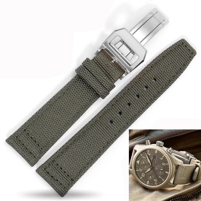 

FUYIJIA Men Folding Buckle Nylon Canvas Watchbands I-W-C PILOT'S WATCHES Substitute Strap 20MM 21MM 22MM Genuine Leather Belt