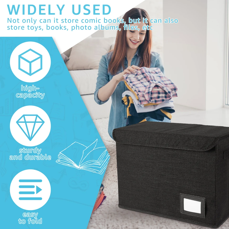 New Foldable Clothing Box Washable Comic Book Storage Bin With Handle Enclosed Lid Multipurpose Organizer For HomeOffice_voghion.com