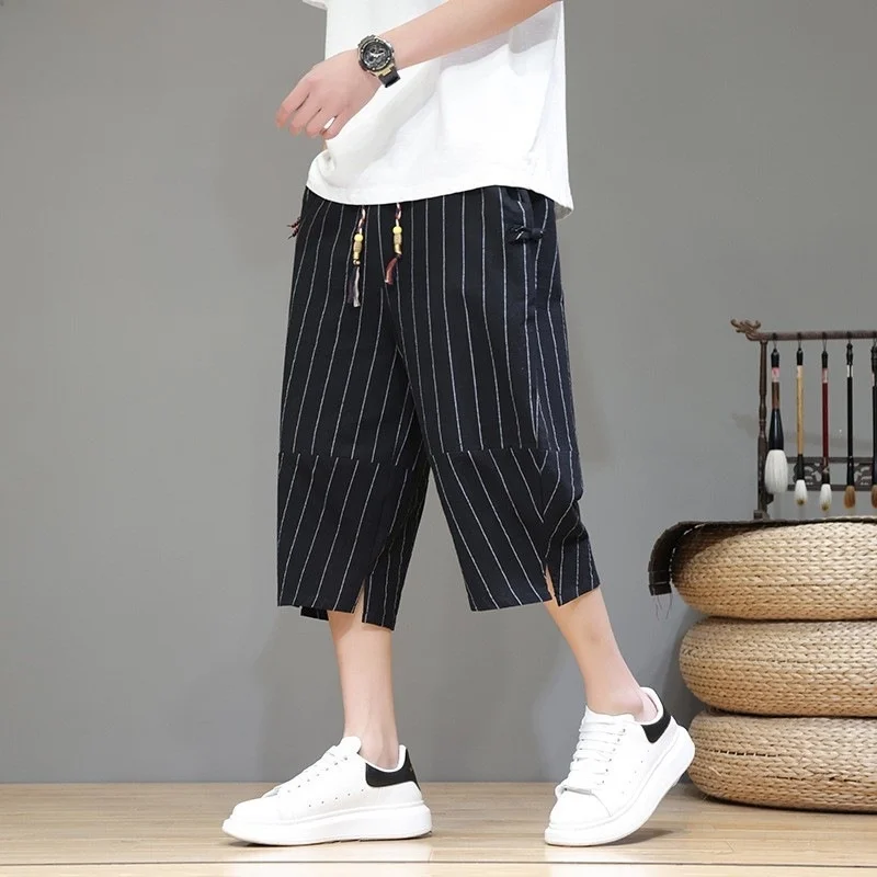 النمط الصيني فضفاض بنطال ذو قصة أرجل واسعة الرجال...