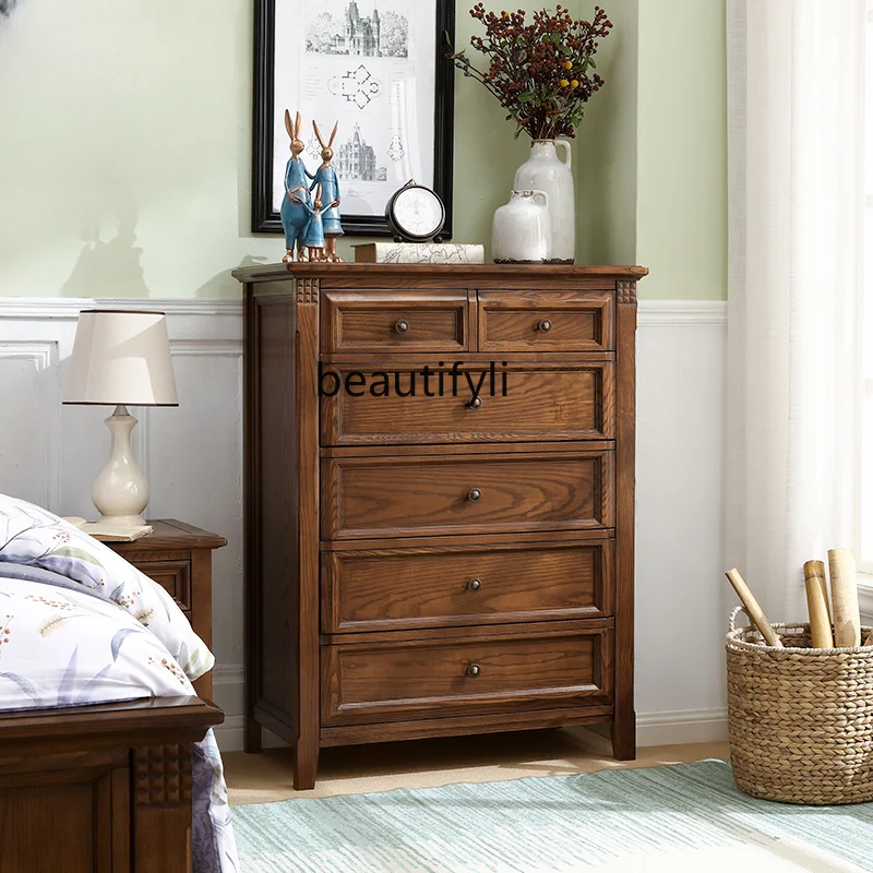 

American Country Ash Chest of Six Drawers Solid Wood Storage Chest of Drawers Walnut Retro Elegant Locker drawer furniture