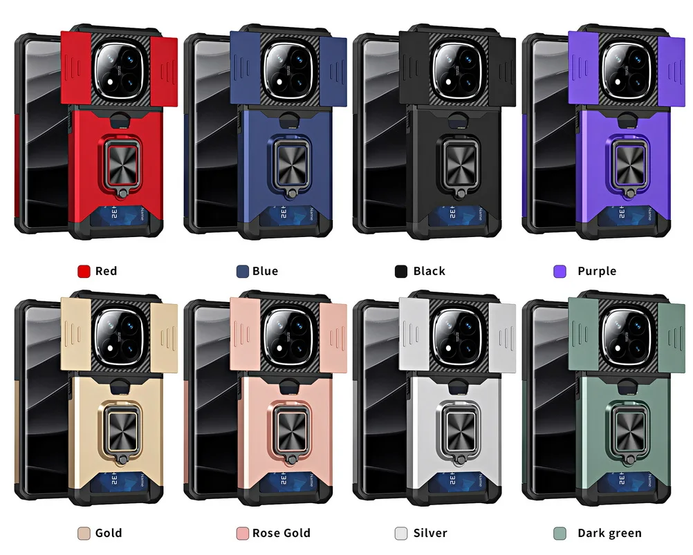 Card Slot Finger Ring Camera Protect Case with Armor Hybrid Bracket Holder Cover