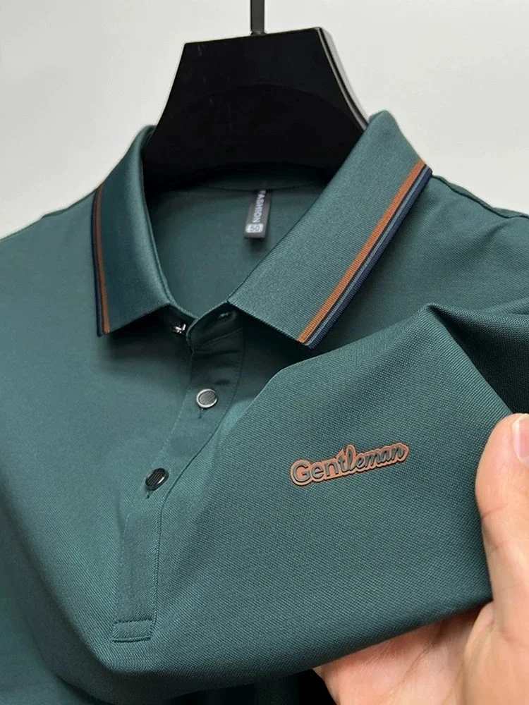 Description Picture 2 of itemBrand letter printed short sleeve POLO shirt men's casual lapel top summer new fashionable ice silk cotton breathable T-shirt