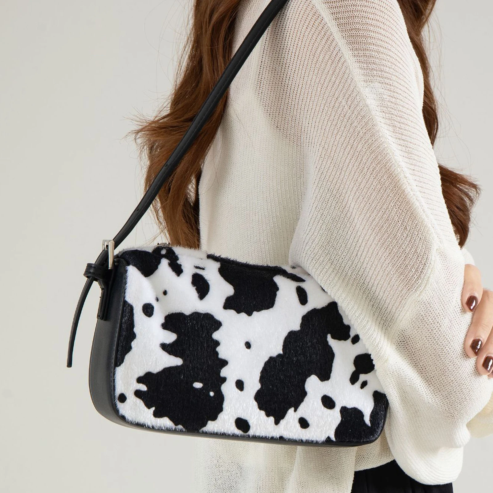 Cow Pattern Shoulder Bag Large Underarm Bag Fashion Square Bag for Women Work Shopping Travel Daily