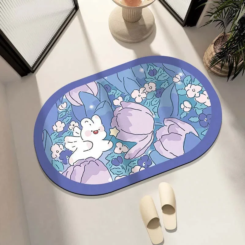 

Bathroom Door Entrance Mat Cartoon Flower Shower Room Non-Slip Floor Mats Toilet Bath Absorbent Soft Doormat Home Decoration Rug