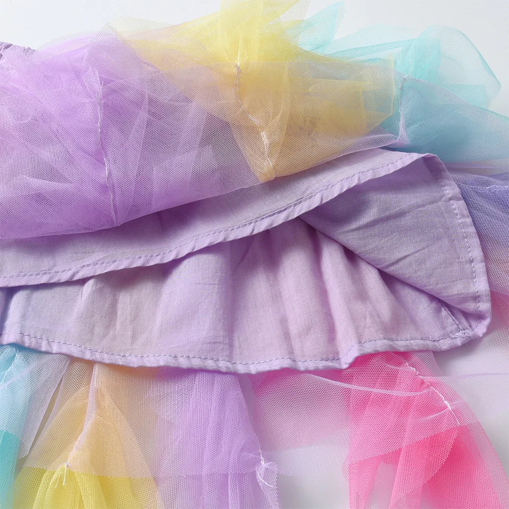 VIKITA Girls 레인보우 멀티 컬러 투투 스커트 키즈 컬러 풀 한 Tulle 발레 댄스 공주 파티 레이어드 미니 스커트 3-10Y 귀여운 의상