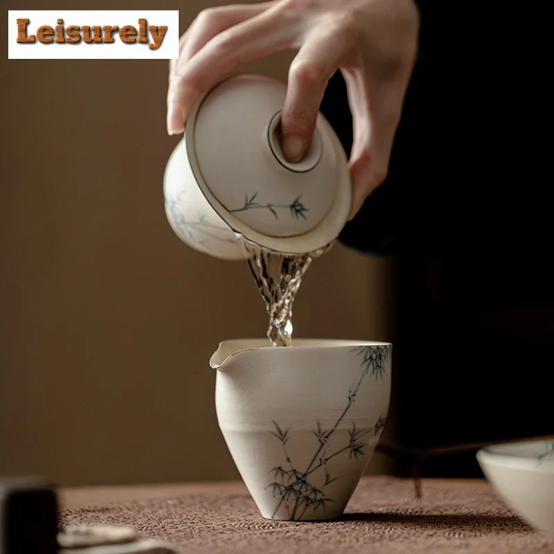 160ml Antique Powder Drawn White Tea Pitcher Hand-painted Ink Bamboo Cha Hai Justice Cup Oolong Tea Divide Tea Items Accessories