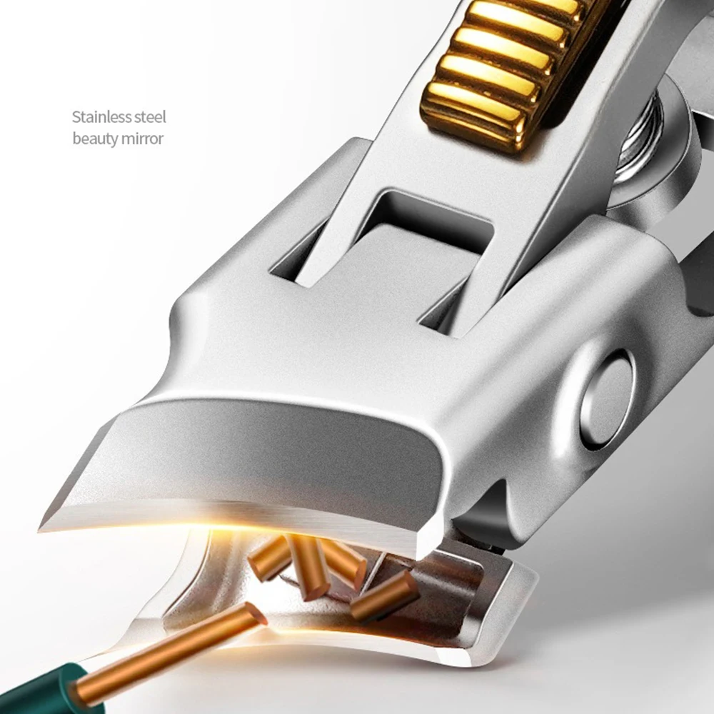Stainless Steel Nail Clipper Large Wide Jaw Opening Anti-Splash Ergonomic Orange Handle for Thick Nails Storage&Clean