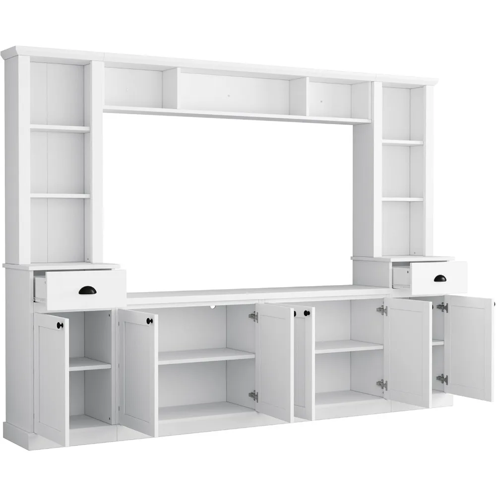 Entertainment Wall Unit Set with Bridge,  TV Stand Console Table with Adjustable Shelves for TVs Up to 75”, Large Media Console 6