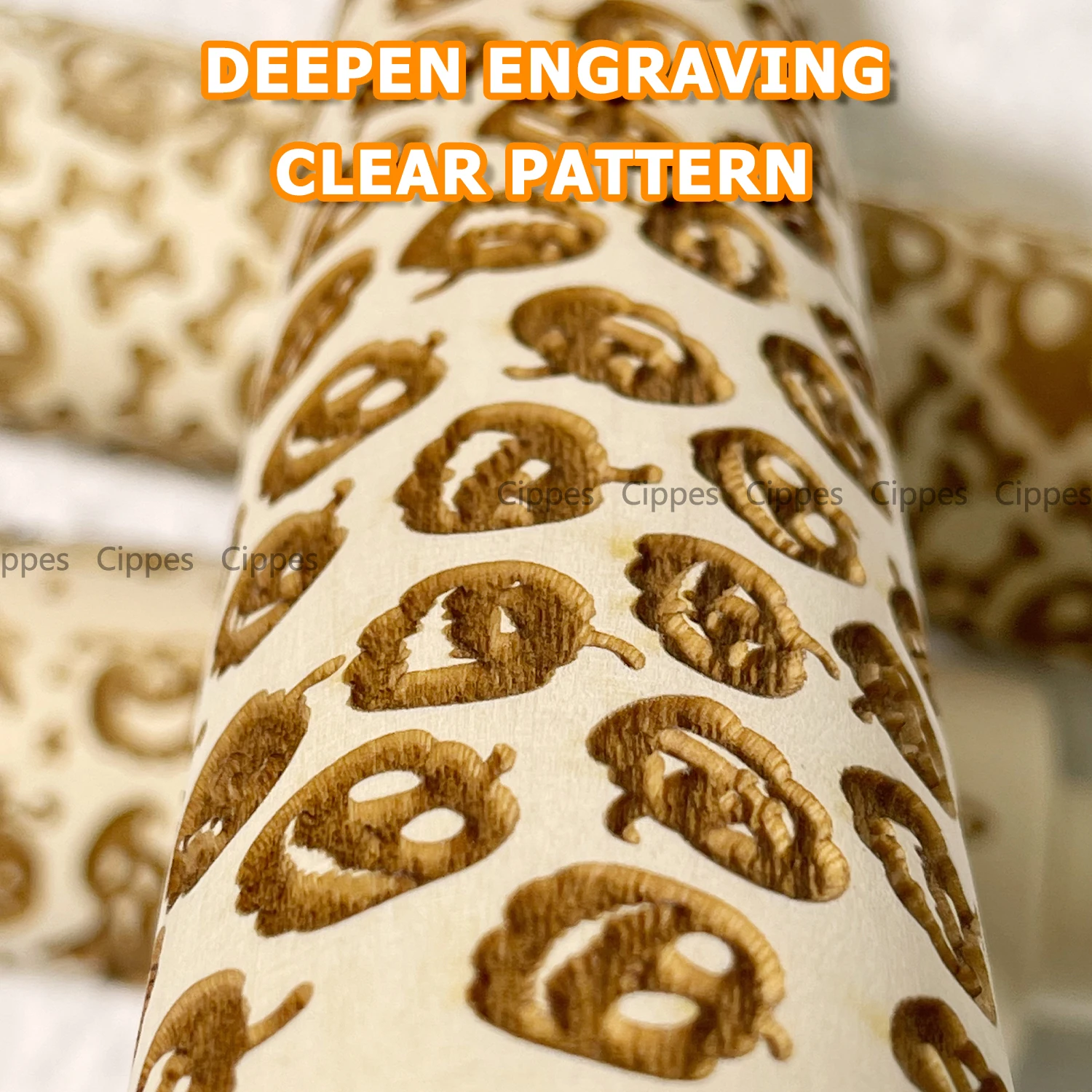 Description Picture 6 of itemHalloween Rolling Pin with Pumpkin Skull Ghost, Wooden Embossed 3D Cookie Mold Laser Engraved DIY Baking Tools Dough Roller