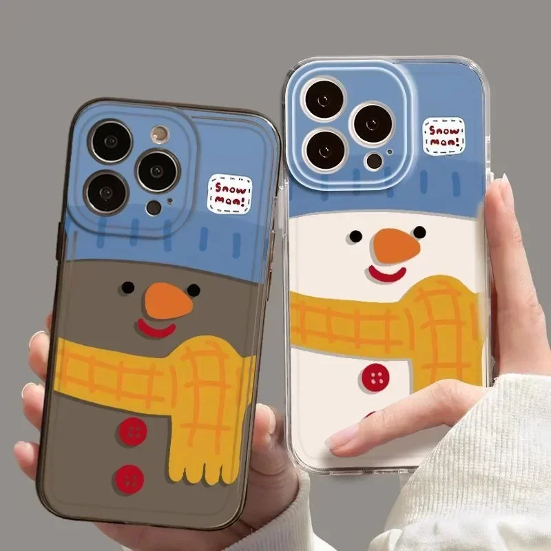 Niedliche Weihnachts-Schneemann-Handyhülle für iPhone 16 15 14 13 12 11 Pro Max Mini X XS 7 8 Plus SE 16E stoßfeste transparente Abdeckung
